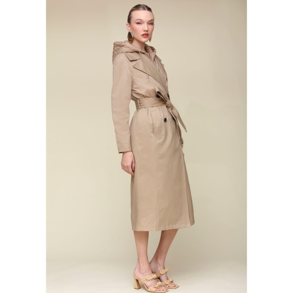 New Avec Les Filles Cotton Nylon Hoodie Trench Coat Khaki XS - Picture 4 of 8